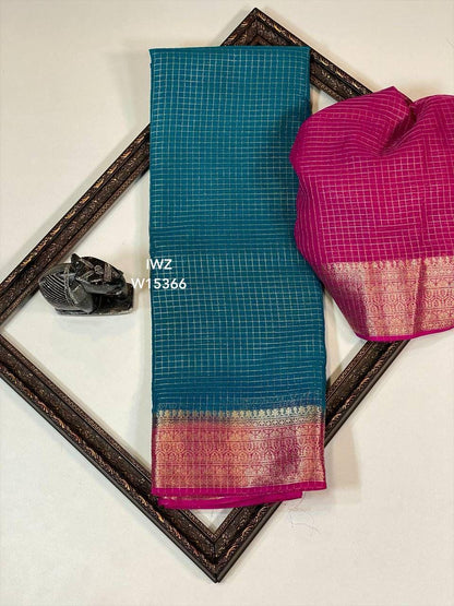 Semi Mysore Silk Checked Sarees