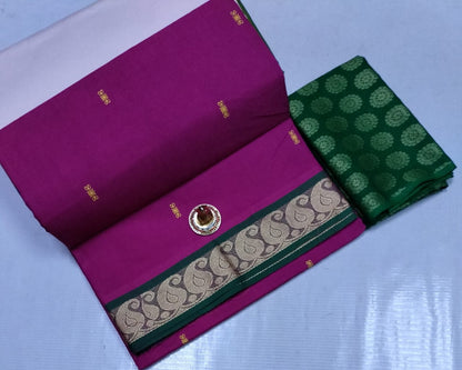 Chettinad Poly Cotton sarees with Kalamkari Blouse bit