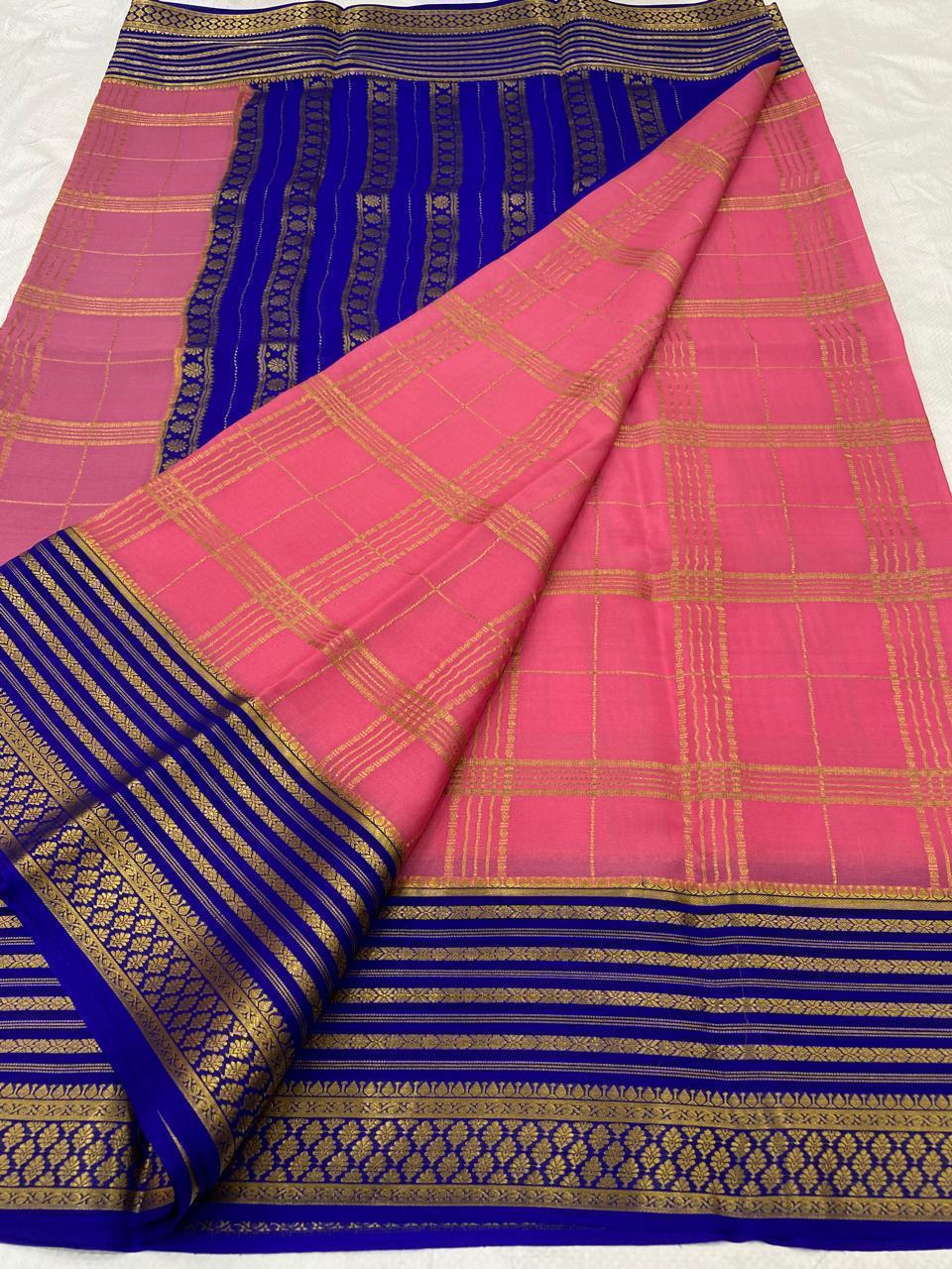 Checked Pure Mysore Silk Sarees