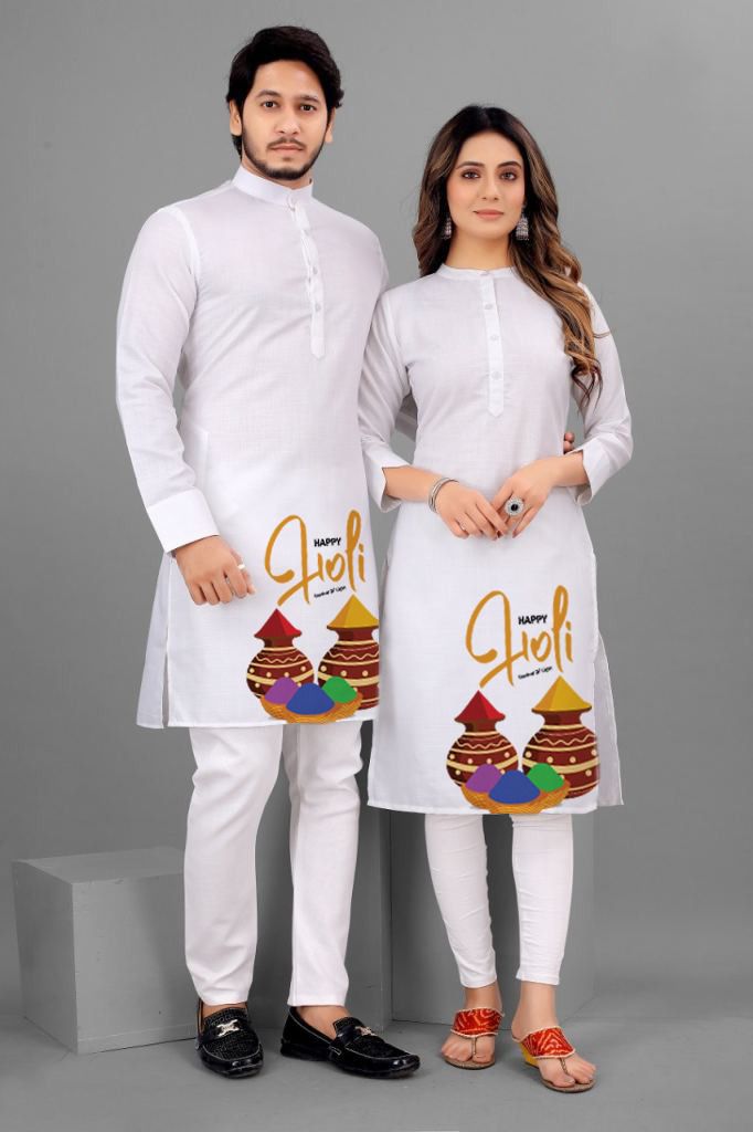 Holi Print Couple Kurta/Tshirt Combo