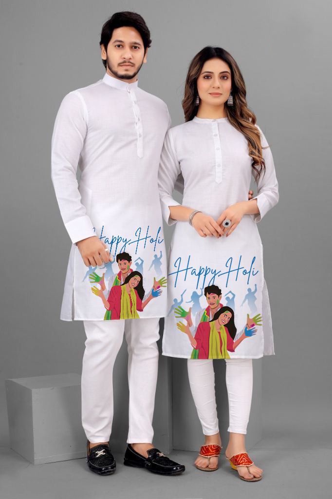 Holi Print Couple Kurta/Tshirt Combo