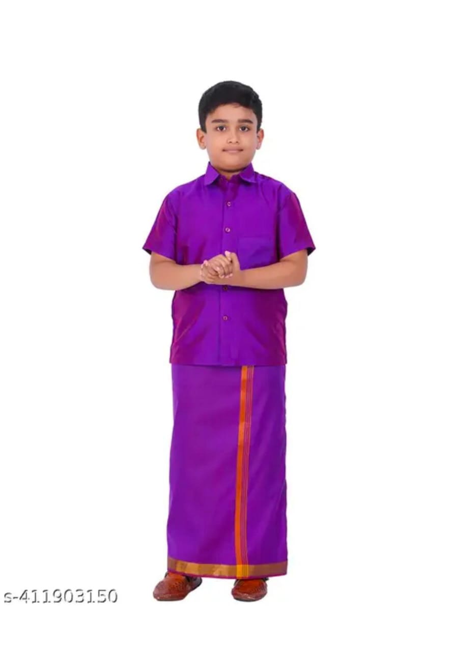 Boys Velcro Dhoti and Shirt Set