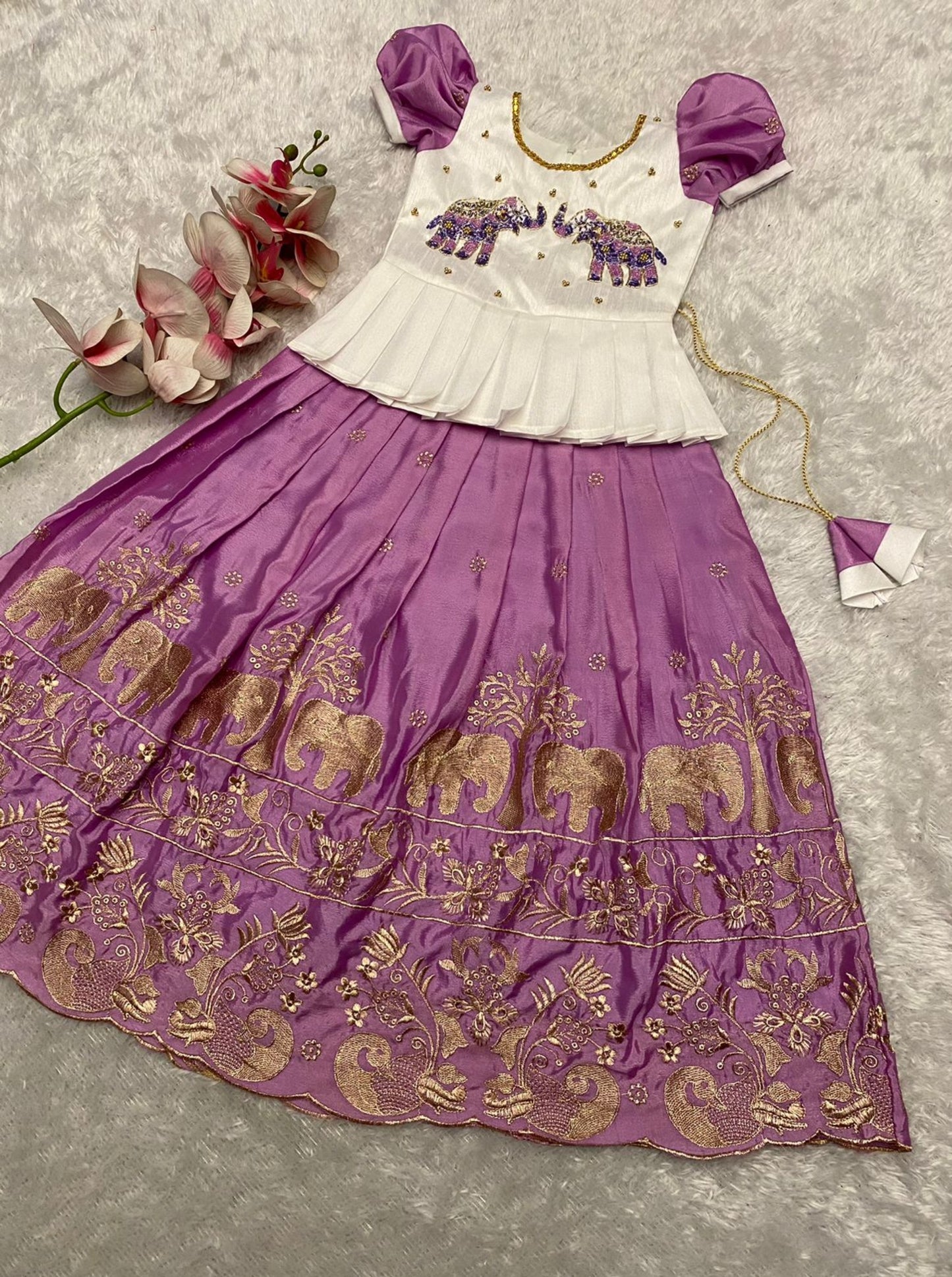 Readymade Chinon Silk  Lehengas for Girls