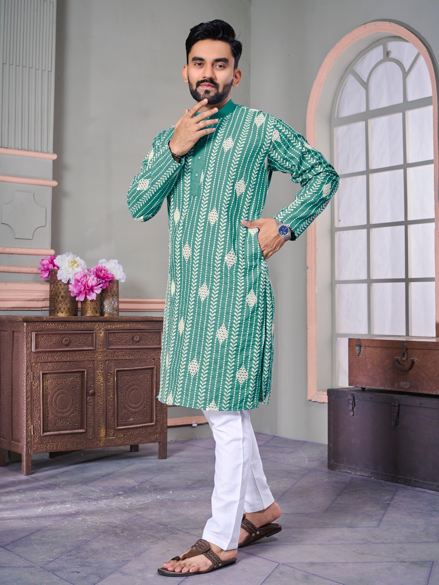 Men's Printed Cotton Kurta