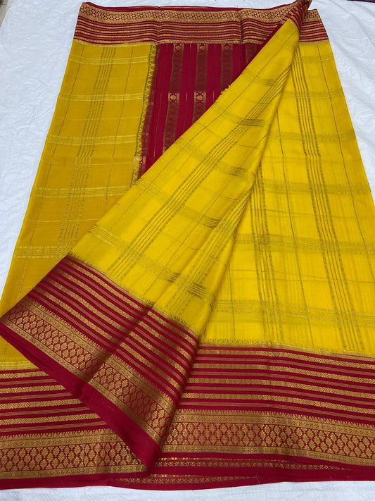 Checked Pure Mysore Silk Sarees