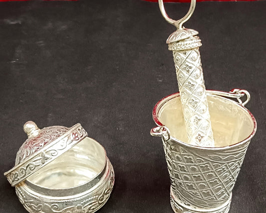 HOLI SPECIAL German Silver Bucket with pickari set