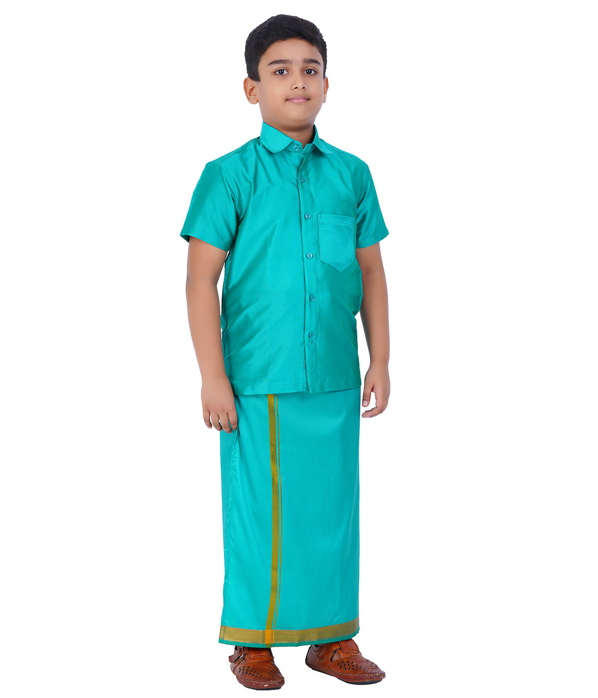 Boys Velcro Dhoti and Shirt Set