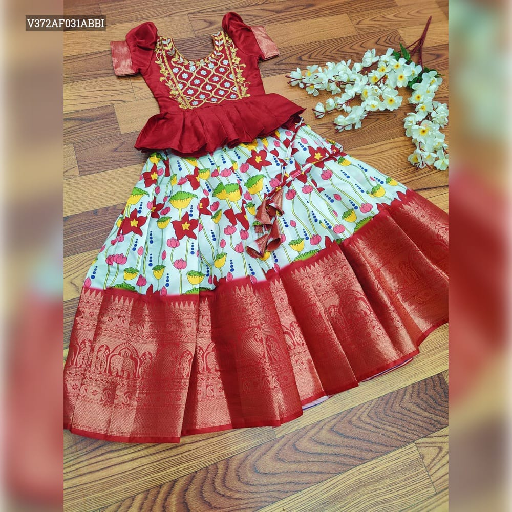 Girls Readymade Litchi Silk  Lehenga Blouse