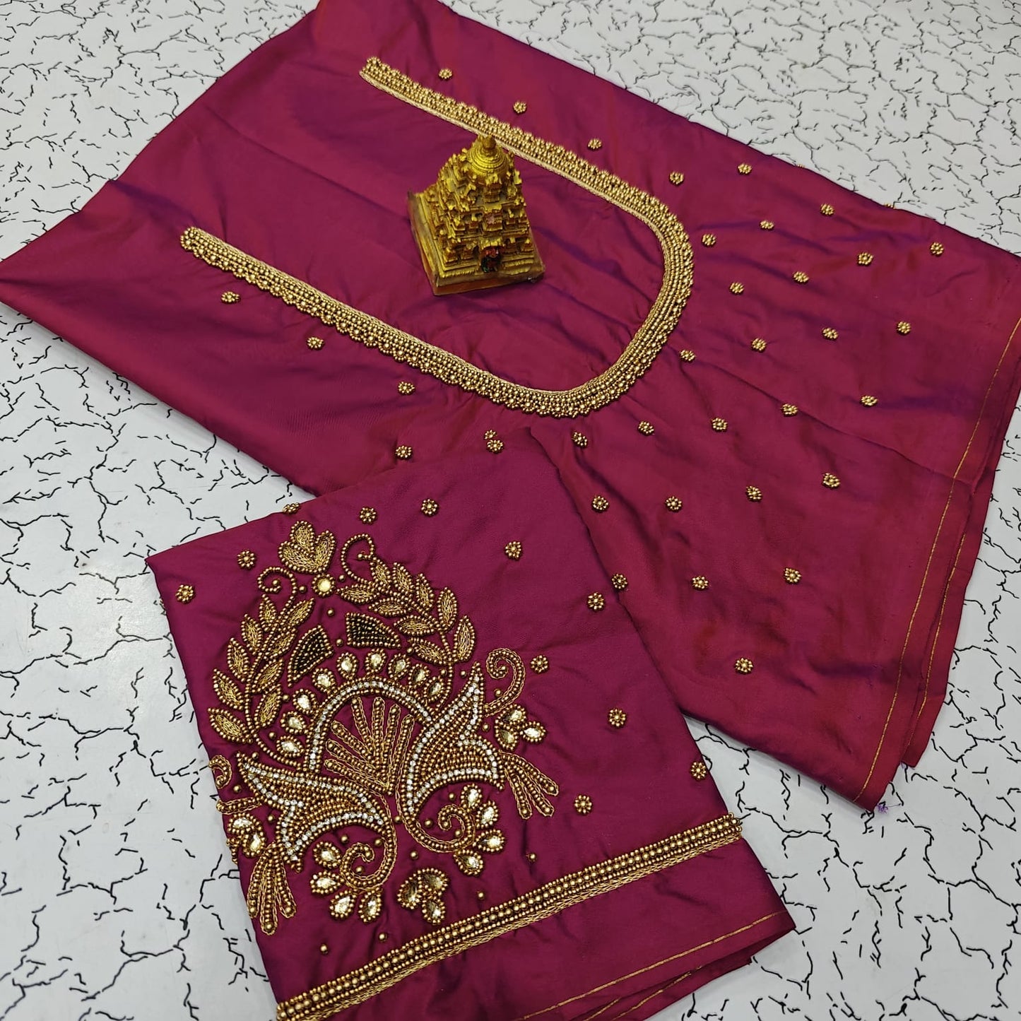 Aari work silk cotton blouse bit