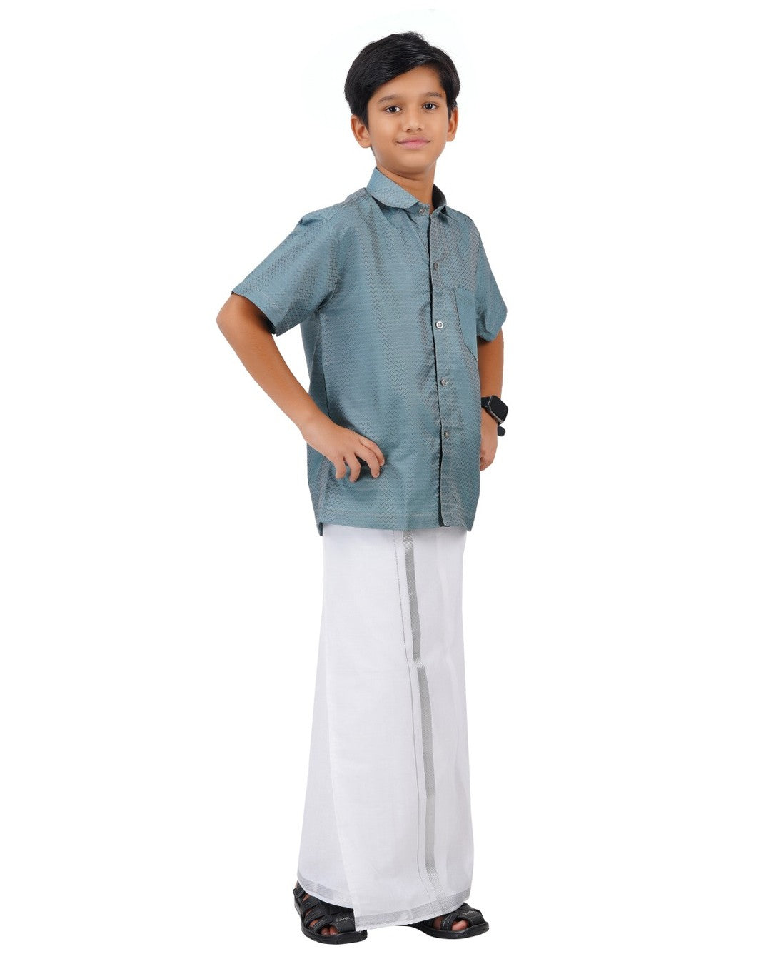 Boys Velcro Dhoti and Shirt Set