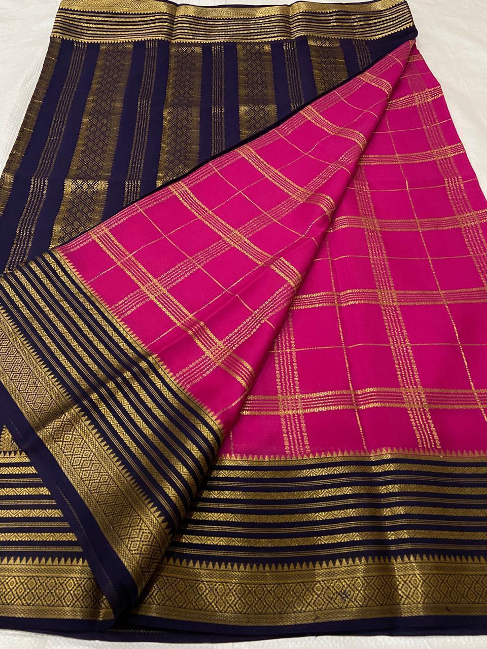 Checked Pure Mysore Silk Sarees