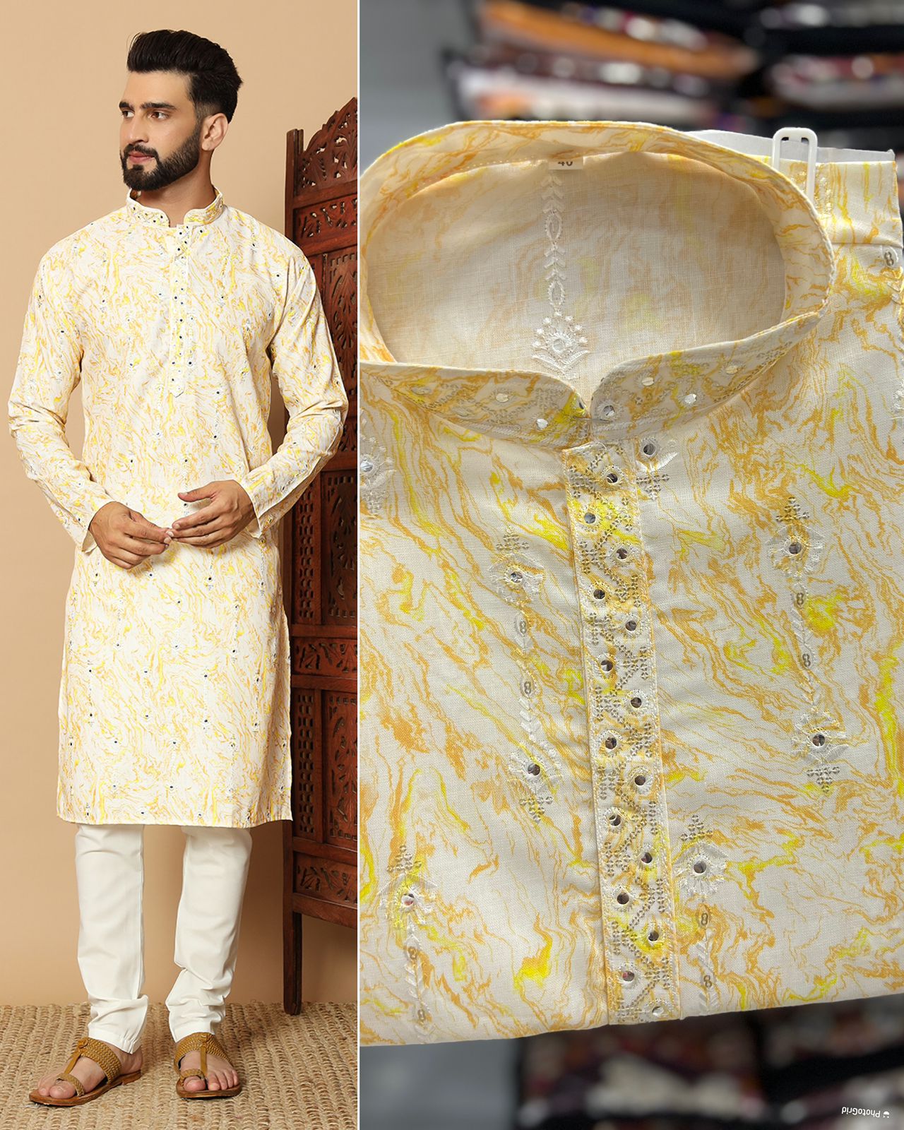 Men's Printed Cotton Kurta