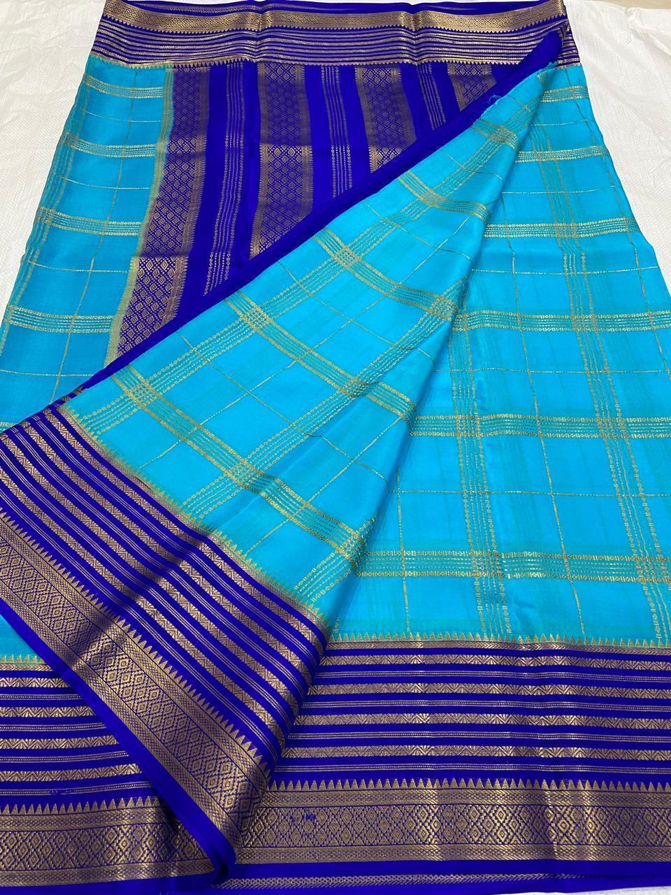 Checked Pure Mysore Silk Sarees