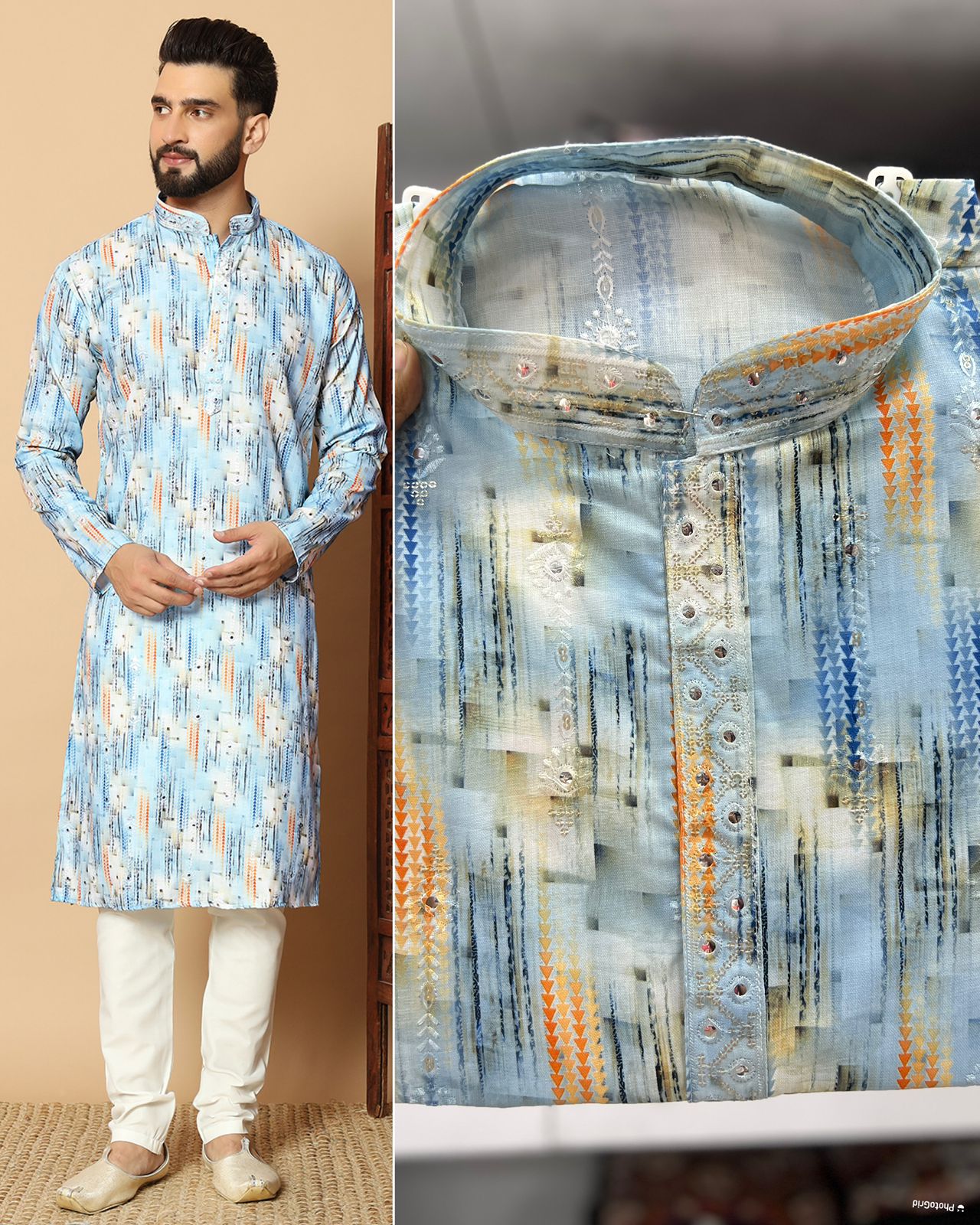 Men's Printed Cotton Kurta