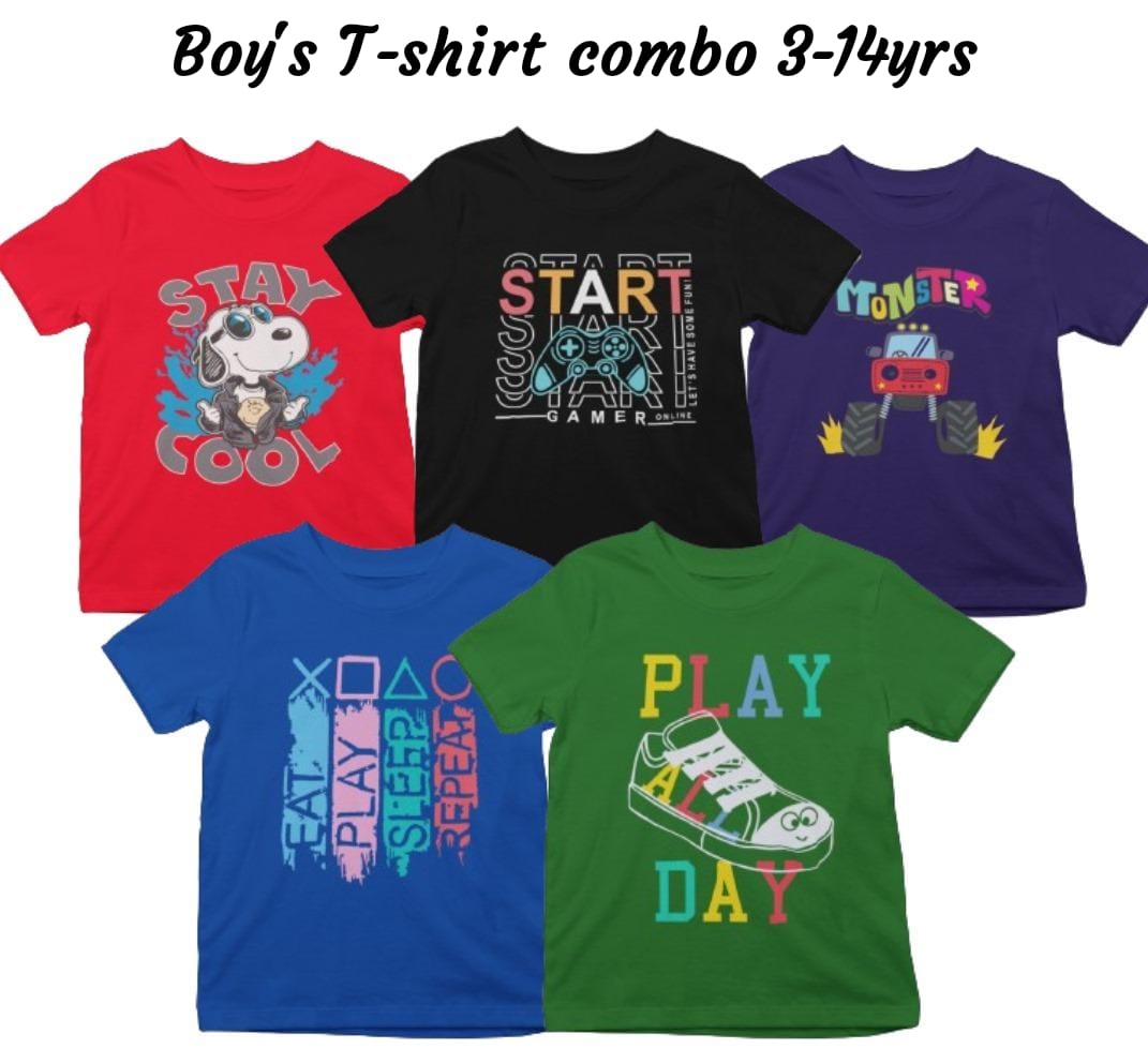 Boys Cotton Half Sleeve Only T-shirts Combo of 5