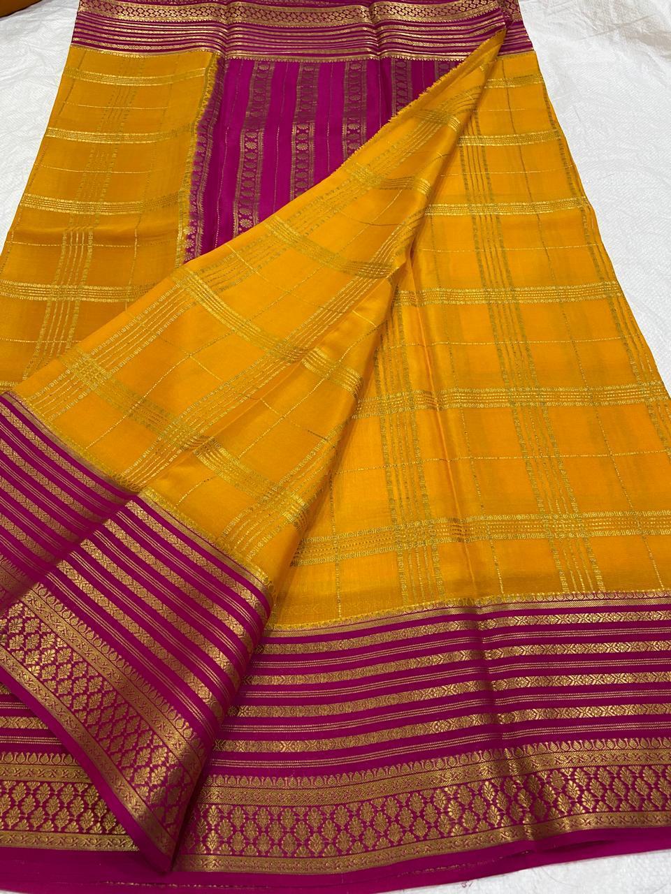 Checked Pure Mysore Silk Sarees