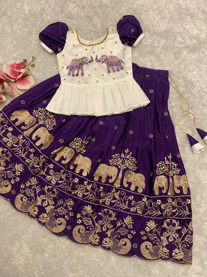 Readymade Chinon Silk  Lehengas for Girls