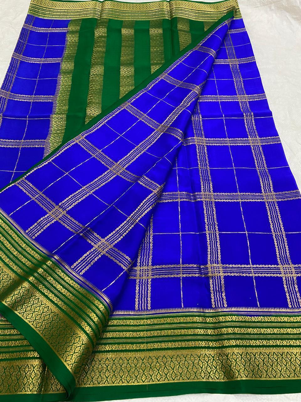 Checked Pure Mysore Silk Sarees