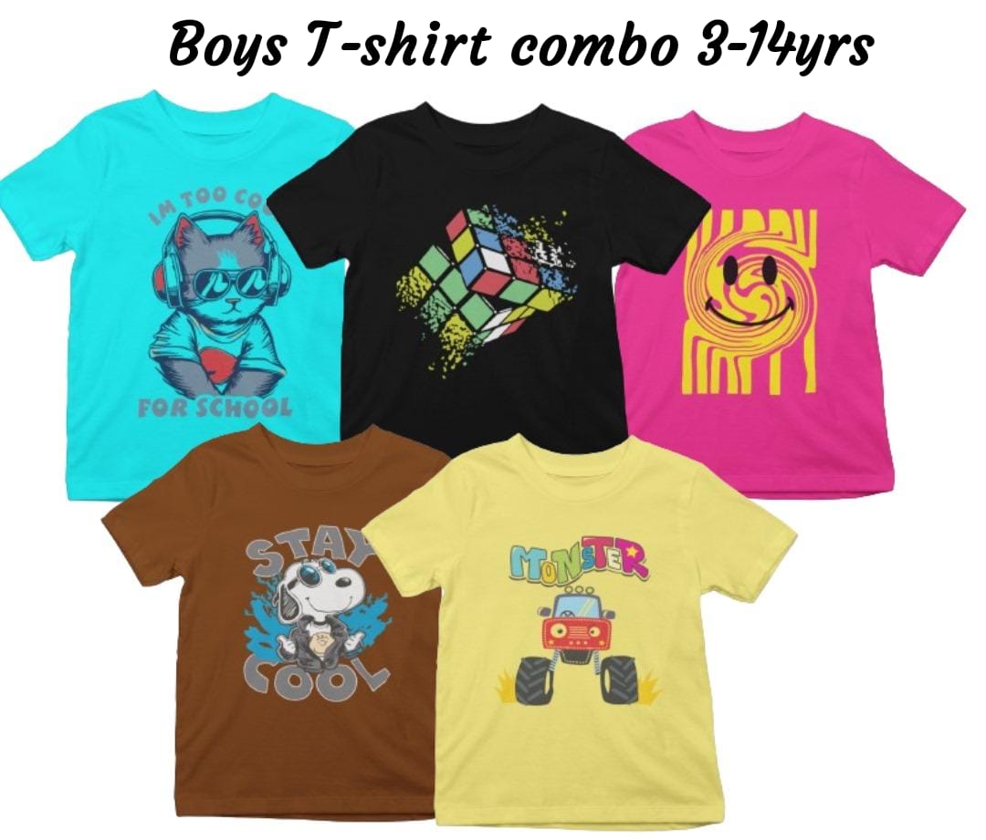 Boys Cotton Half Sleeve Only T-shirts Combo of 5