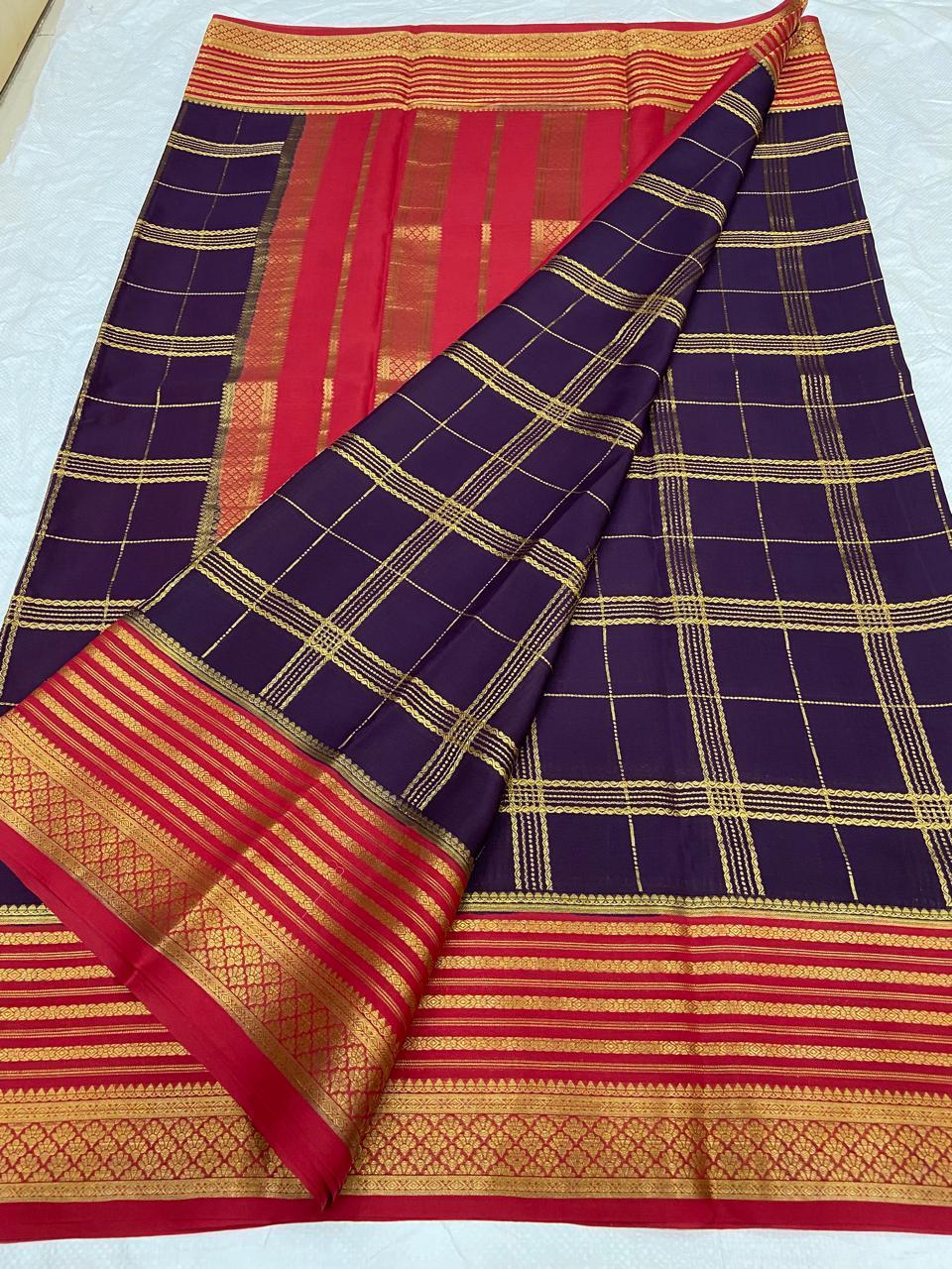 Checked Pure Mysore Silk Sarees