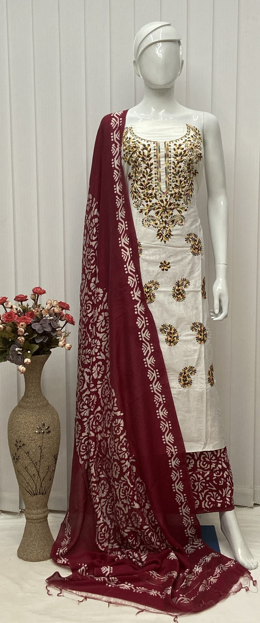 Cotton Silk Lucknowi Dress Materials