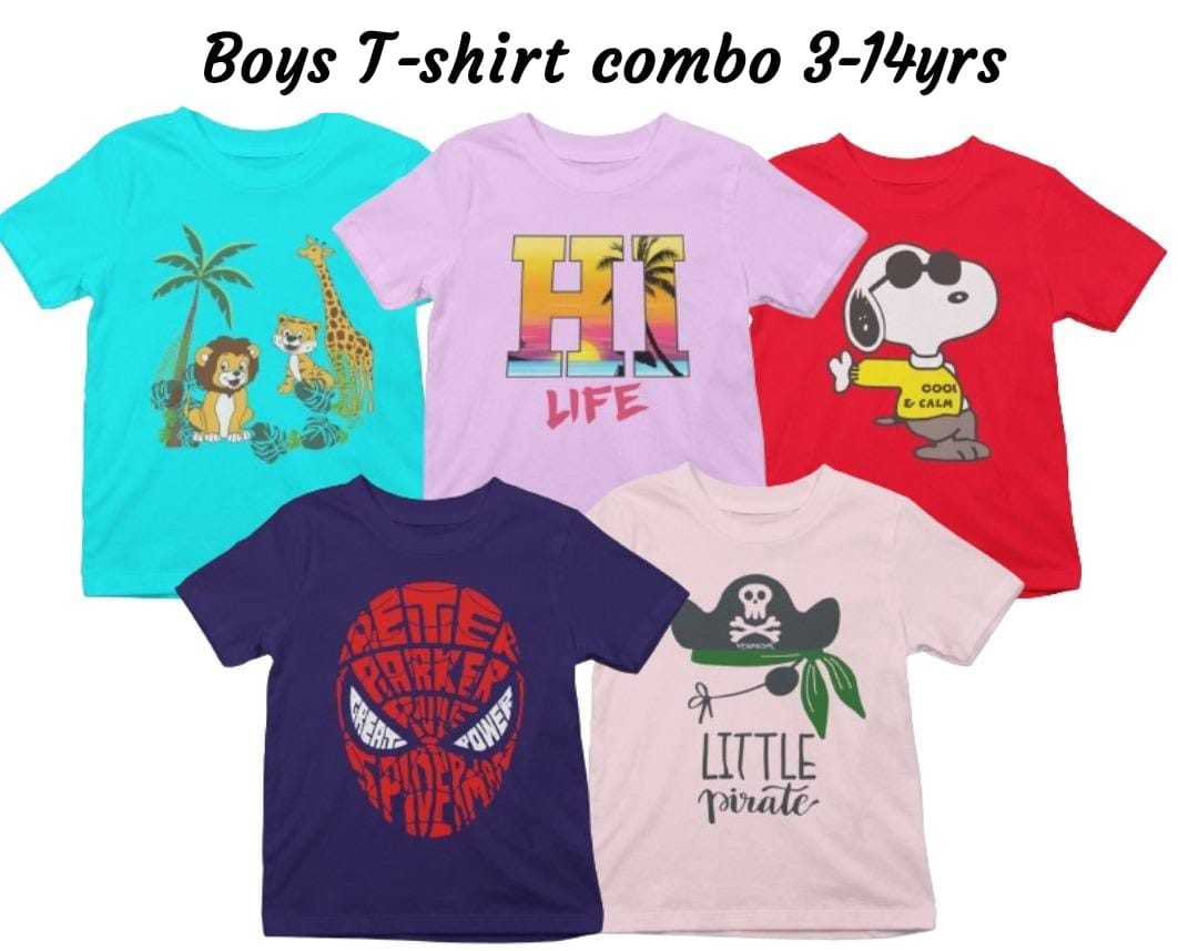 Boys Cotton Half Sleeve Only T-shirts Combo of 5