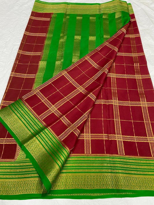 Checked Pure Mysore Silk Sarees