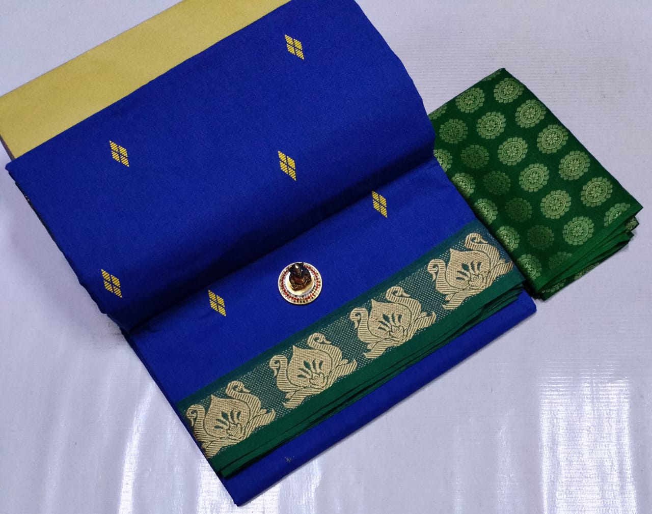 Chettinad Poly Cotton sarees with Kalamkari Blouse bit